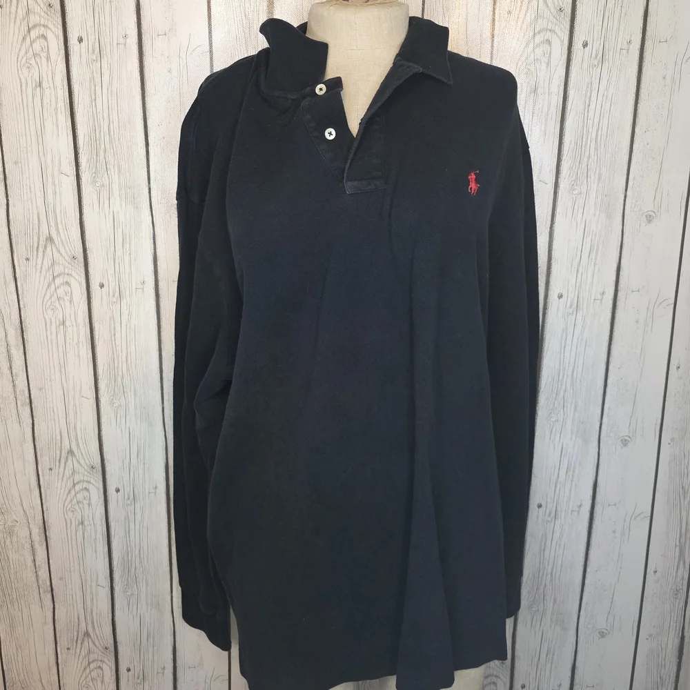 Polo Ralph Lauren Men’s Long Sleeve Polo Shirt Black Red Pony XL